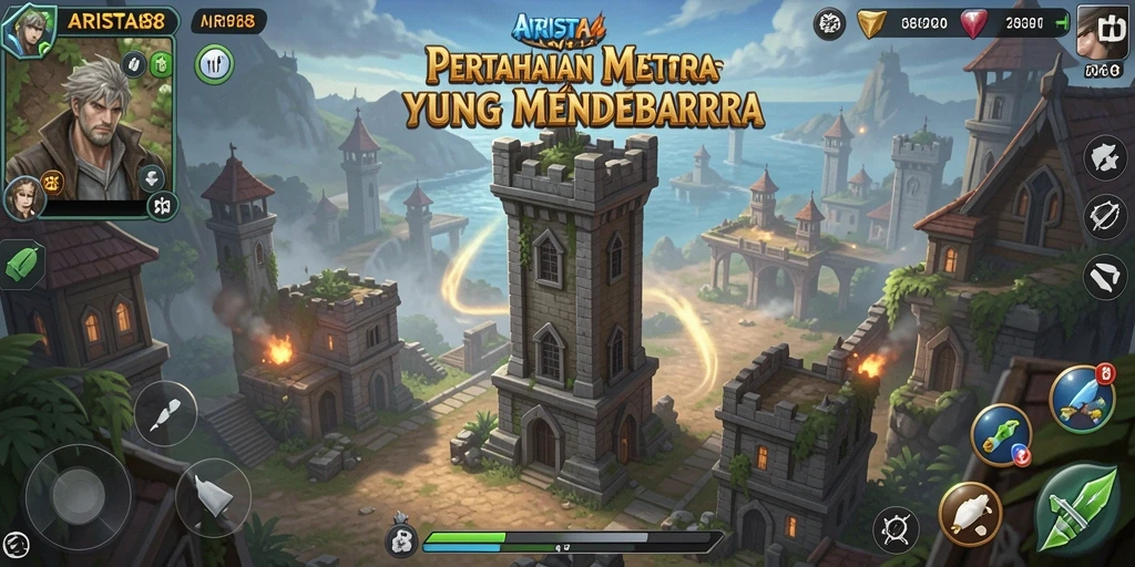 Tampilan gameplay ARISTA88 dengan strategi menara yang dinamis.
