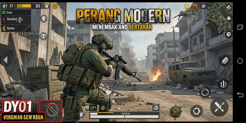 Tampilan menarik dari aksi gameplay DY01 dalam pertempuran FPS.