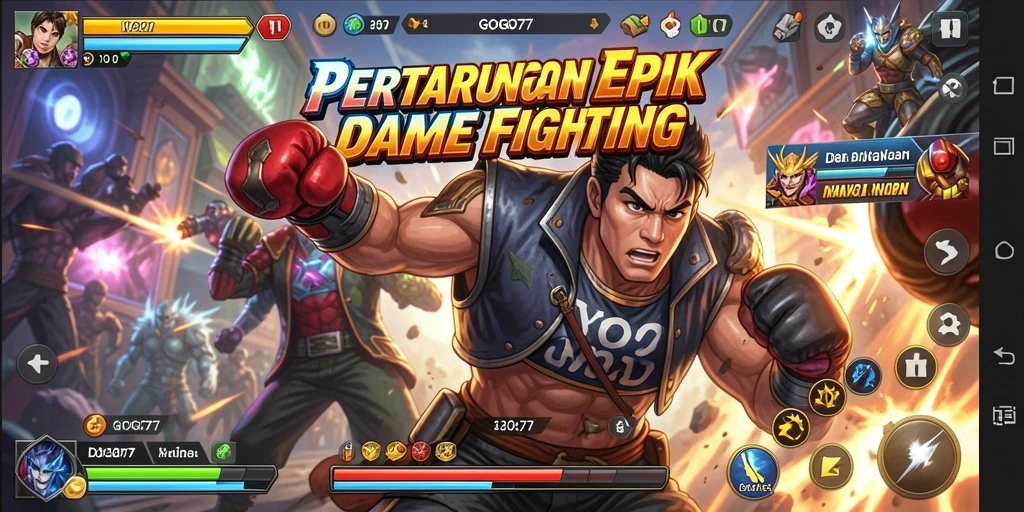 Gameplay seru dalam GOGO77 dengan karakter bertarung.