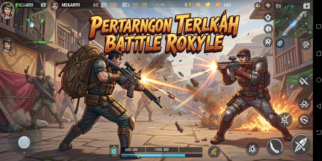 Tampilan seru gameplay MEKAR99 dalam pertarungan Battle Royale.