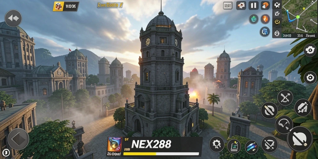 Screenshot utama NEX288 menampilkan aksi seru dalam gameplay Tower Defense.