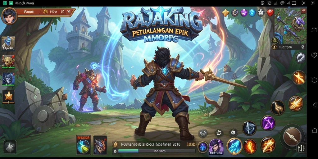Tangkapan layar gameplay RAJAKING menampilkan pertarungan epik dan eksplorasi dunia.